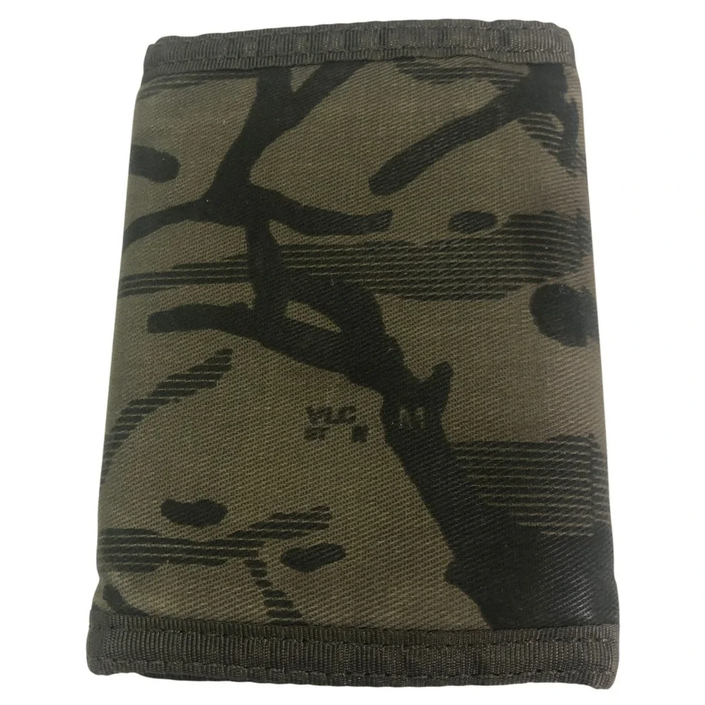 Volcom Mens Trifold Wallet Camo Canvas Skate Surf ID Window Key Ring Green Black
